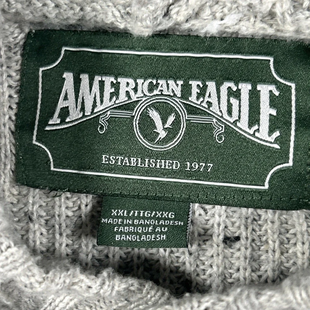 American Eagle Pullover XXL Hoodie Ribbed Knit Sweater Drawstring Mens Ivory